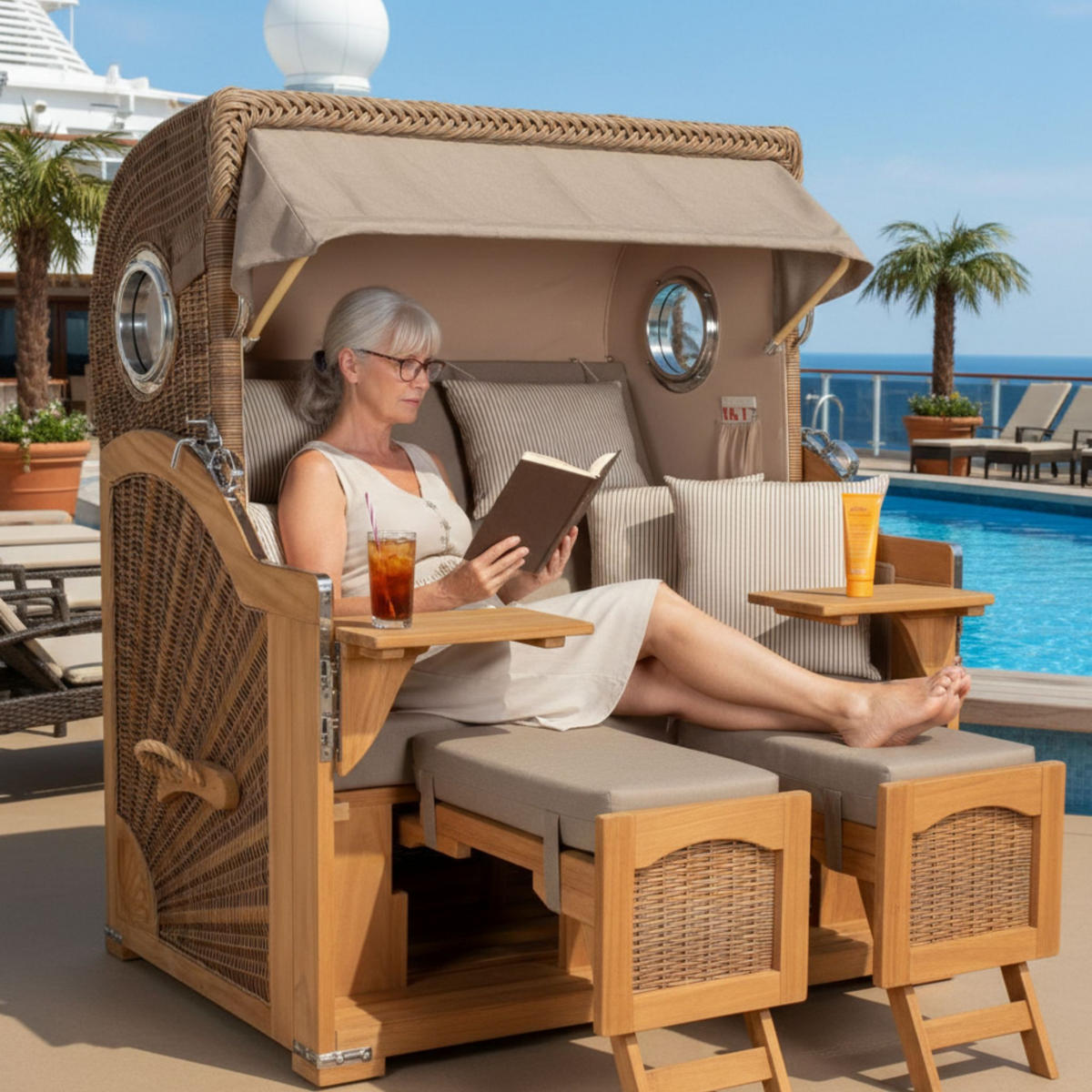 STRANDKORB XXL Düne Grande Teak Banana - Braun, Metall (142/170/95cm) - Mr. Deko