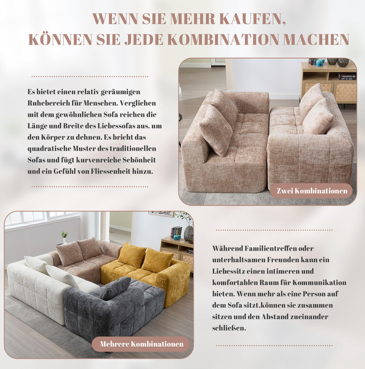 SOFA Chenille mit Chaiselongue und Seitentaschen 158/90/60 cm Sandfarben - Sandfarben, Textil (60/158/90cm) - Redom