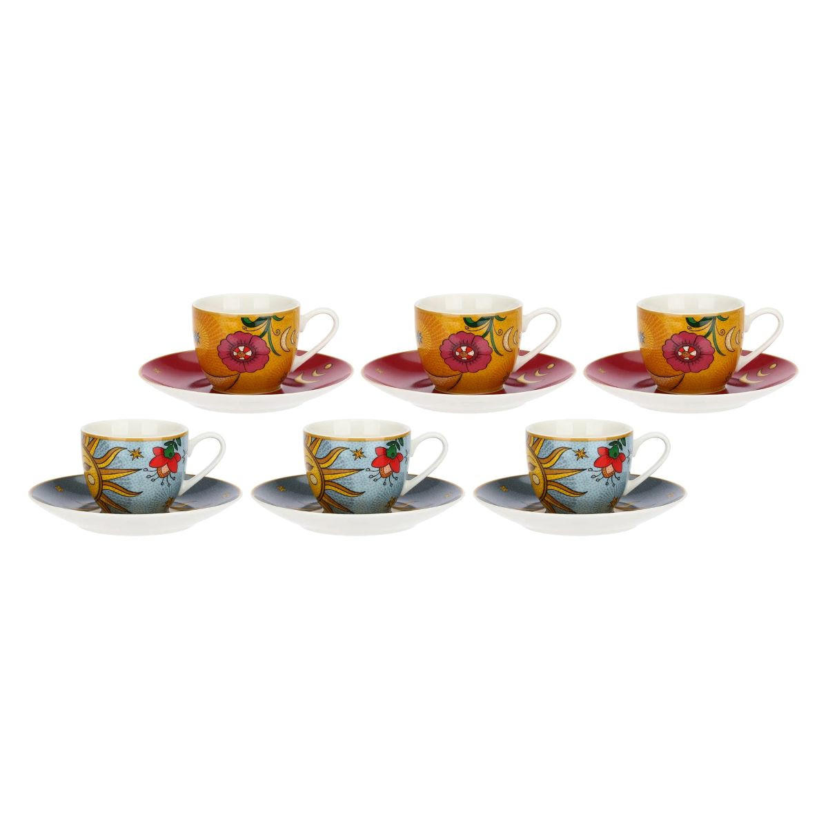 ESPRESSOTASSEN mit Untertassen 6er Set MIRABILIA 90 ml „Sole & Luna“ - Orange, Keramik (0.36L)