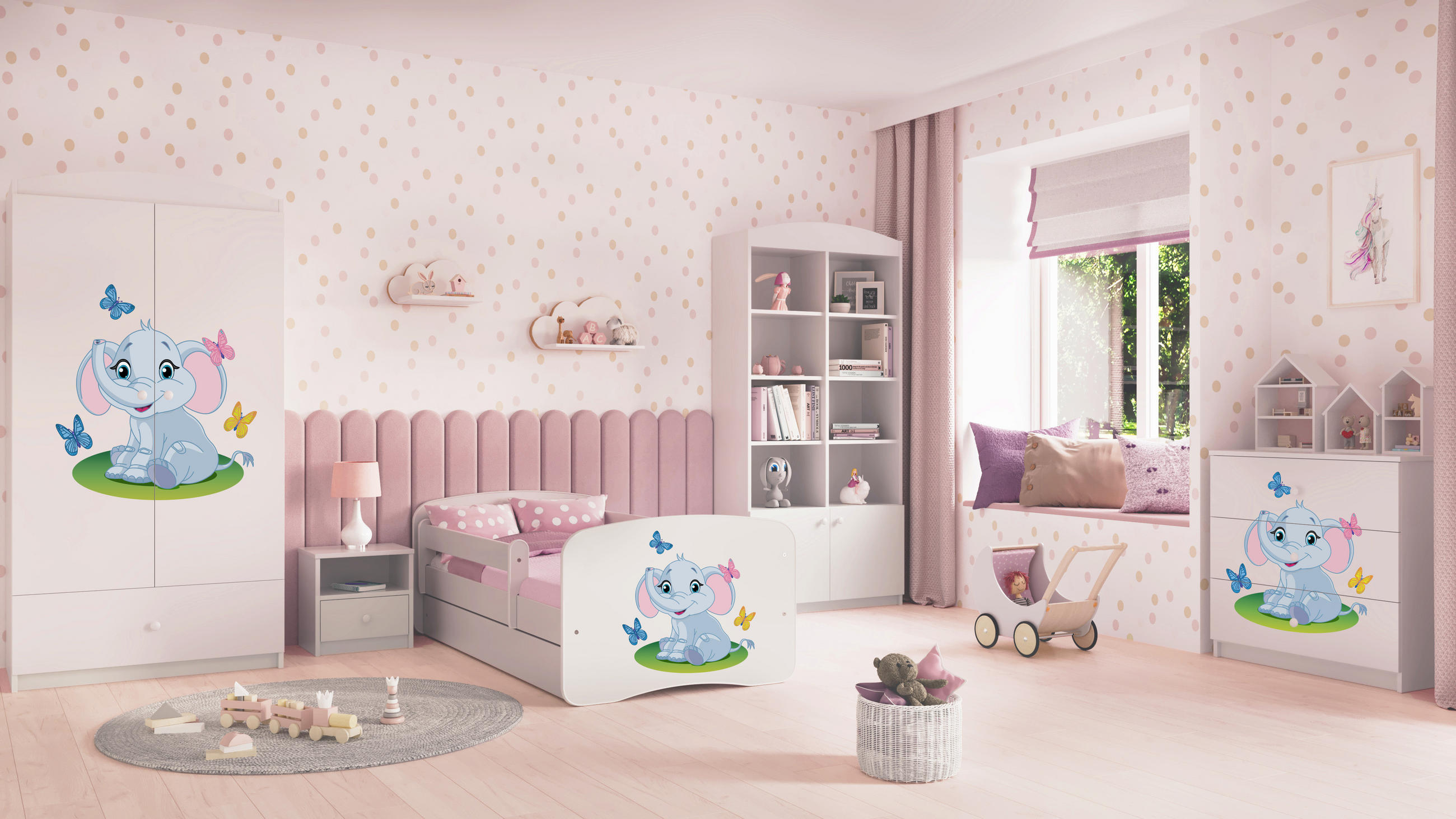 KINDERKLEIDERSCHRANK Elefant - Weiß, Holzwerkstoff (90/175/52cm) - RAUMHIRSCH FURNITURE