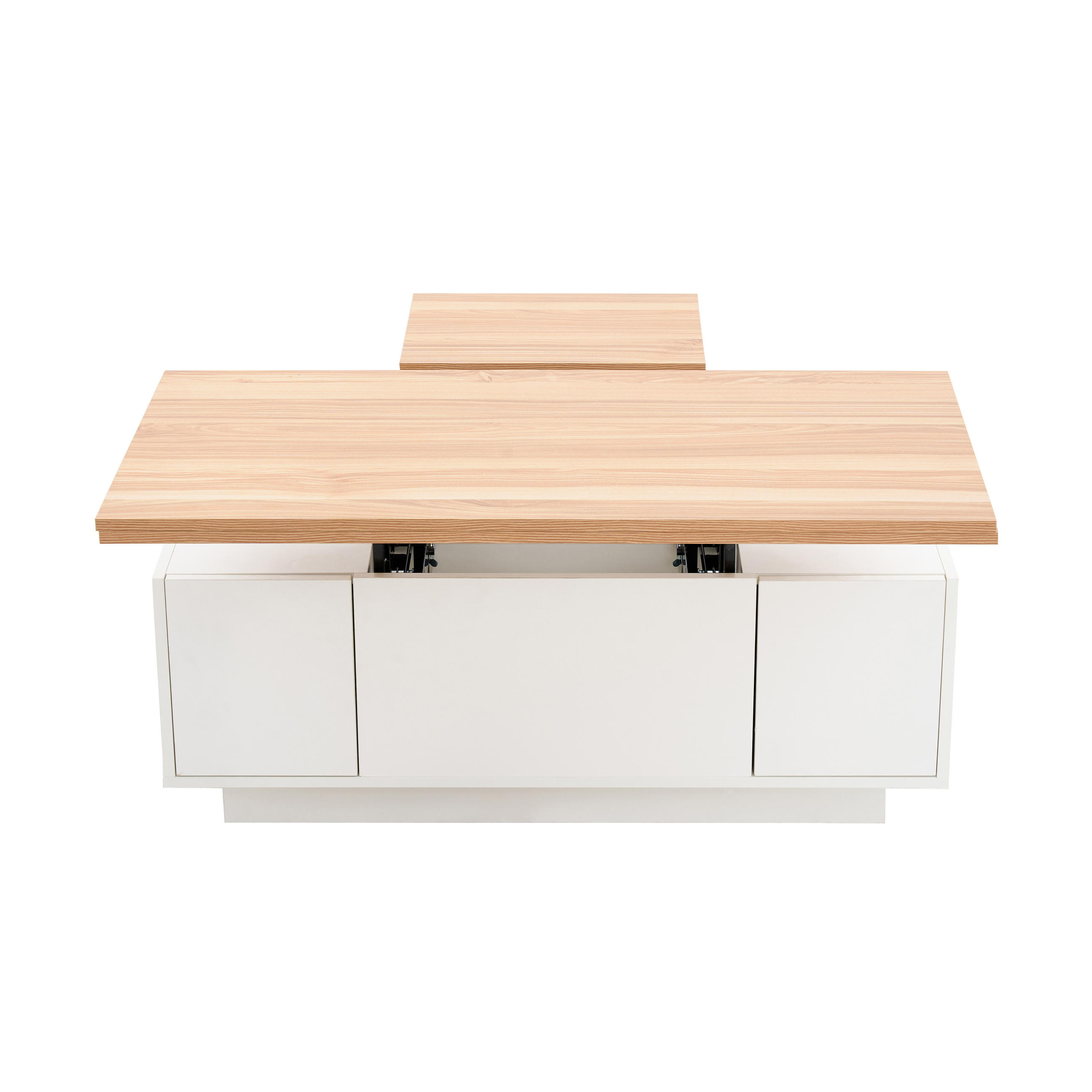 COUCHTISCH Weiß/Holzfarben 100/50/40 cm mit Doppel-Hebefunktion - Weiß, Holzwerkstoff (50/100/40cm) - PANGIVO