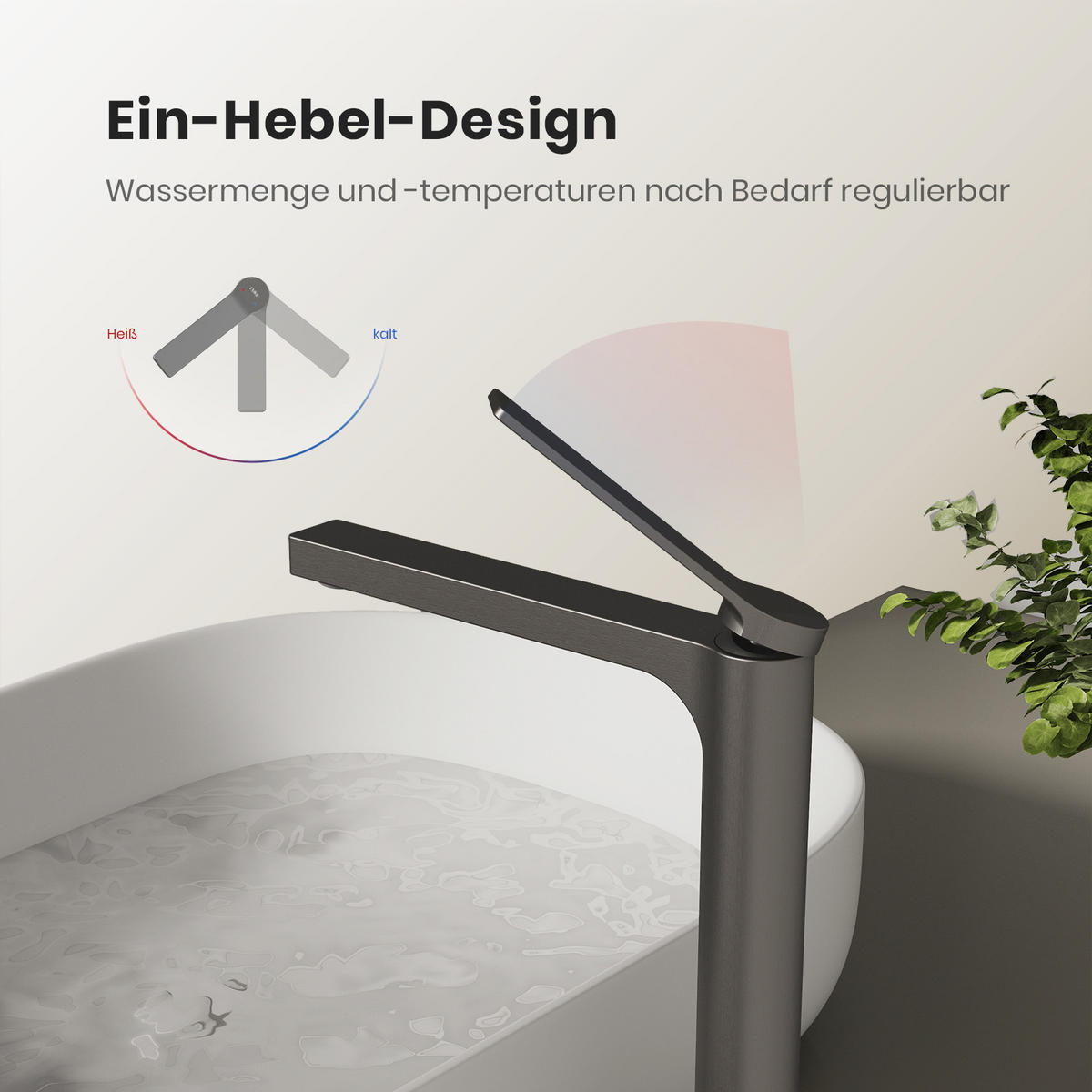 WASCHTISCHARMATUR mit Zertifiziertem Filterelement Anthrazit Matt Hoher Stil - Anthrazit, Metall (23.3/4.6/33.5cm) - EMKE