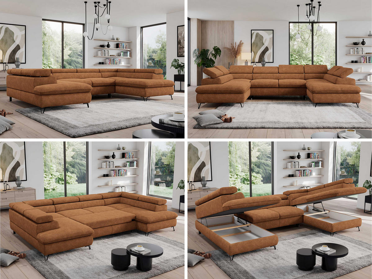 WOHNLANDSCHAFT PEDRO U Struktur Orange - Schwarz/Orange, Textil/Metall (346/76/208cm) - MKS