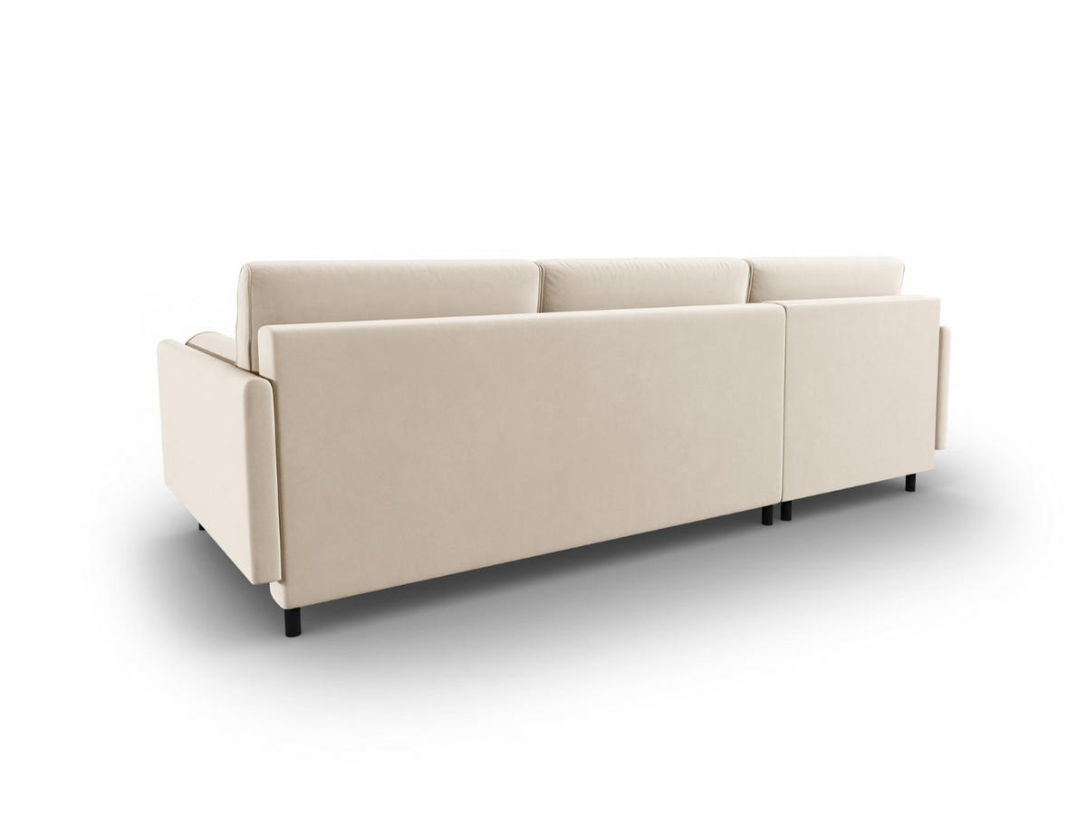 AUSKLAPPBARES-ECKSOFA links mit Container Scott aus Samt leichtes beige 5 Sitzplätze - Beige, Textil (142/212cm) - Micadoni