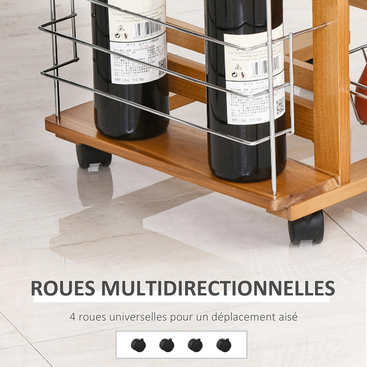 KÜCHENWAGEN DE-17126 4 Körbe, Schublade & Seitenablagen Weiß & Braun - Braun, Metall (37/83/47cm) - ComfortXL