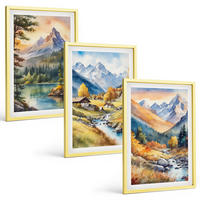 BILDER SET 3er Set - 40x60 cm Goldrahmen - Berglandschaft mit einem Fluss - Goldfarben, Kunststoff (40/60cm) - TULUP