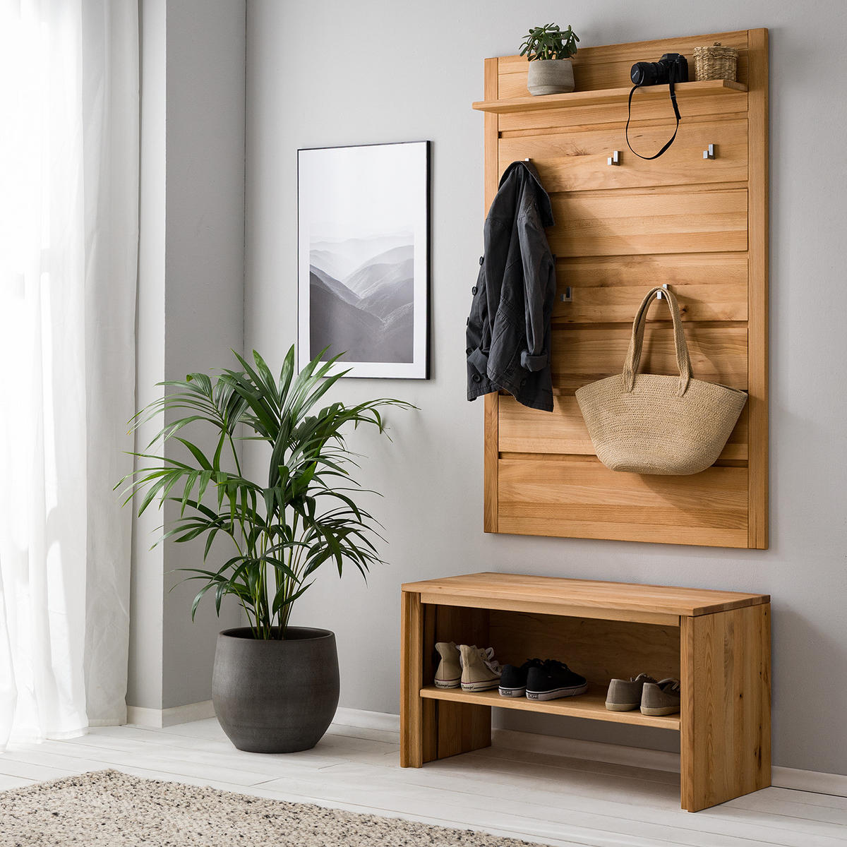 GARDEROBENBANK - Buche massiv - Buchefarben, Holz (90/49/40cm) - home24