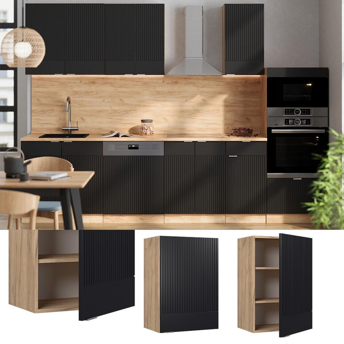HÄNGESCHRANK Fame-Line Schwarz gestreift 50 cm - Honigeiche/Schwarz, Holzwerkstoff (50/72/34.1cm) - Vicco