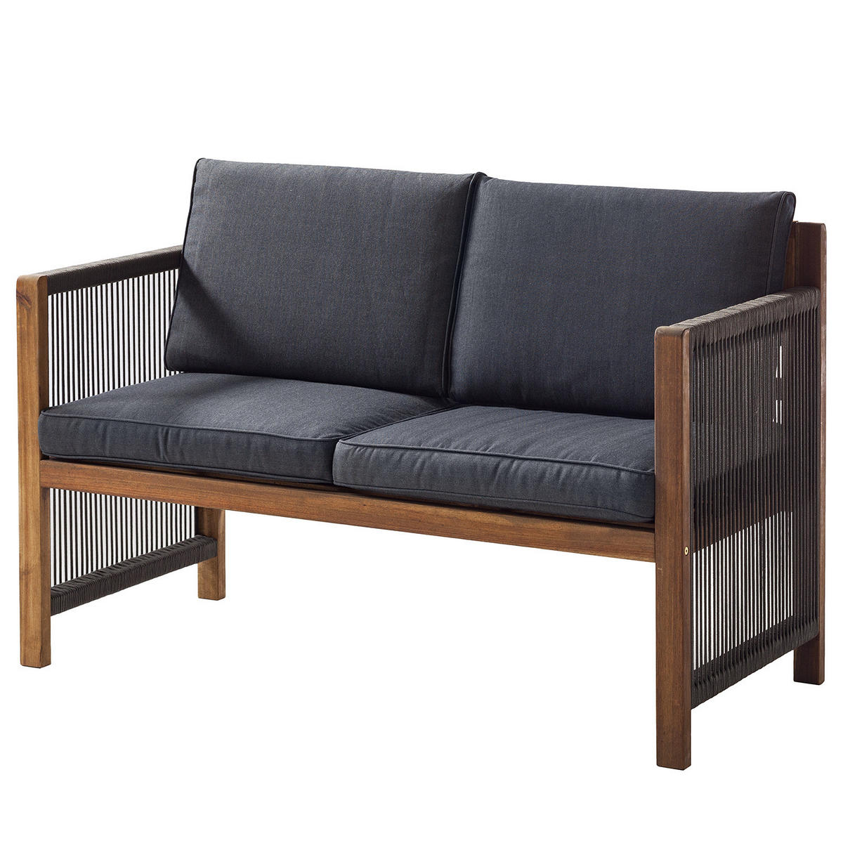 MASSIVE GARTENBANK - Akazie massiv / Polyester - Braun / Grau - - Braun/Grau, Holz/Textil (132/86/66cm) - home24