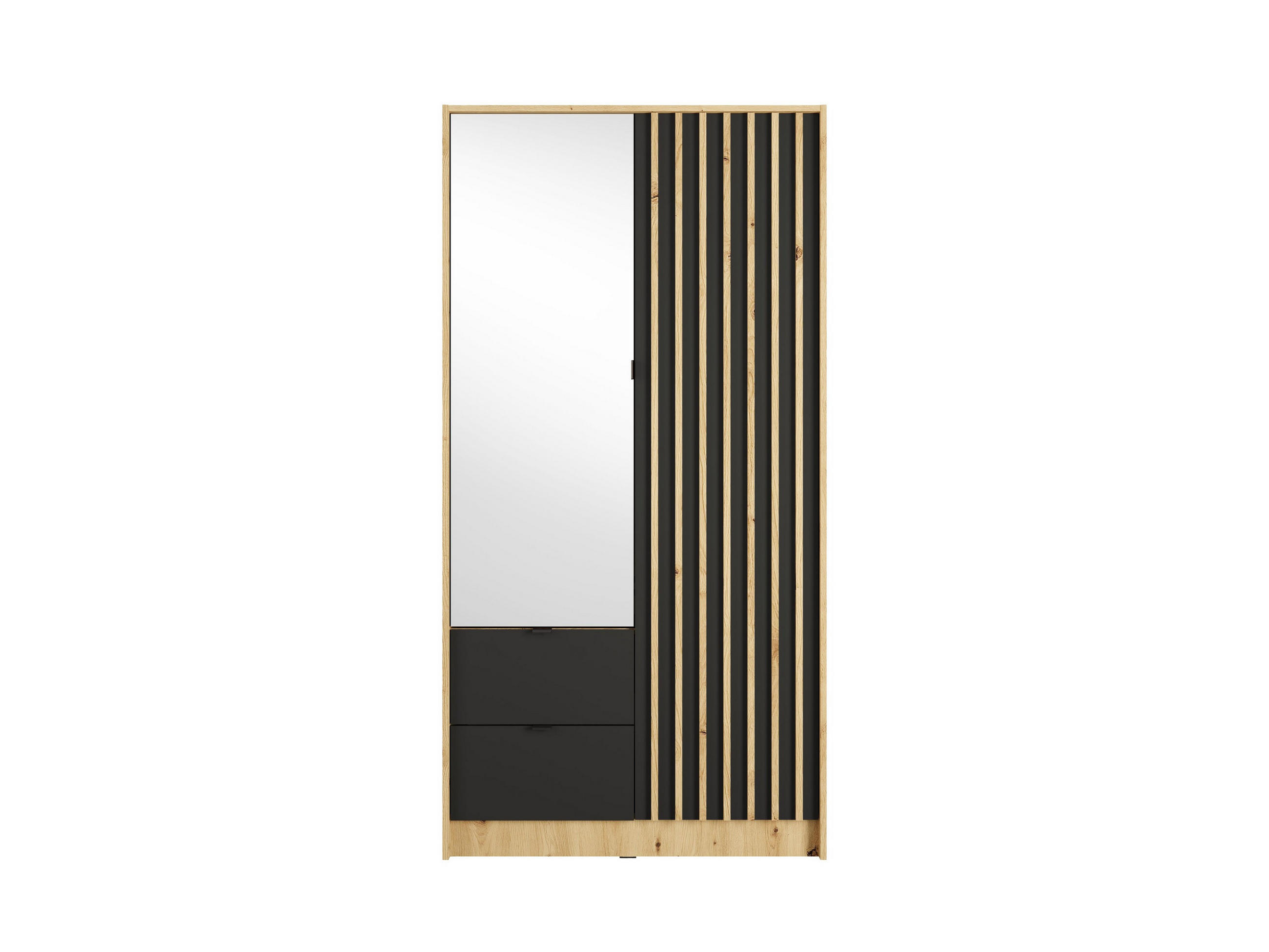DREHTÜRENSCHRANK SATREN 101,7/200,5/54,5cm 2-türig mit Spiegel Eiche Artisan - Schwarz/Eiche Artisan, Holzwerkstoff (101.7/200.5/54.5cm) - MASSENO