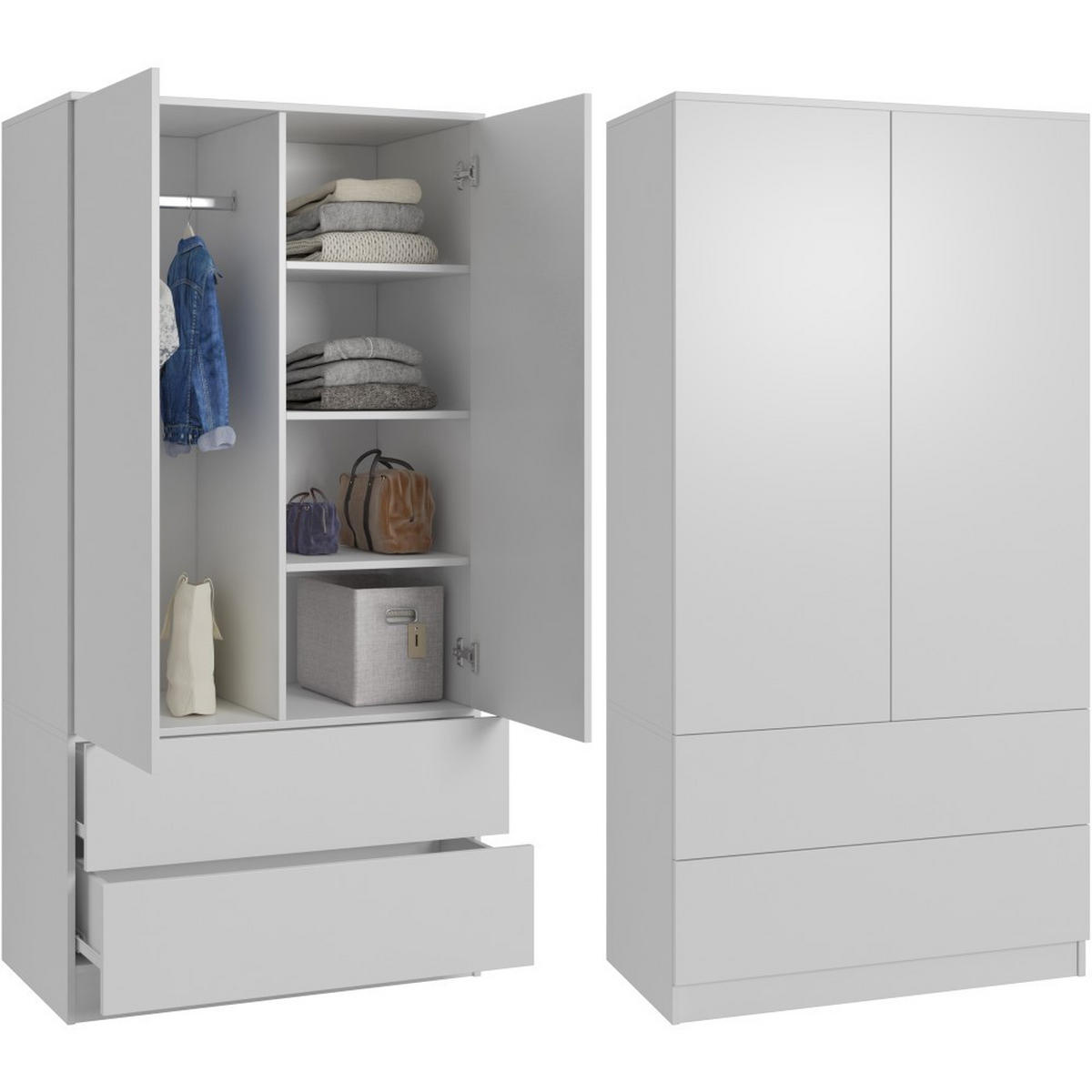 DREHTÜRENSCHRANK Classic mit 2 Türen, mit Schubladen, 90 cm, Weiß - Weiß, Textil (90/180/50cm) - Beautysofa