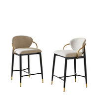 BARHOCKER 2er-Set mit Rückenlehne Chenille Hellbraun Schwarz-Gold - Hellbraun, Metall (52/87/57cm) - Meubliv