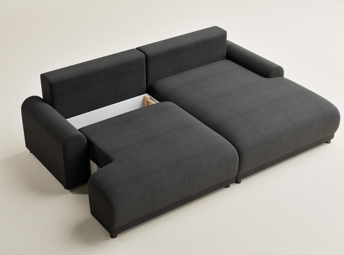 ECKSOFA MIT SCHLAFFUNKTION Tallin Anthrazit Samtstoff - Anthrazit/Schwarz, Holz/Holzwerkstoff (240/145cm) - Maison de Reve