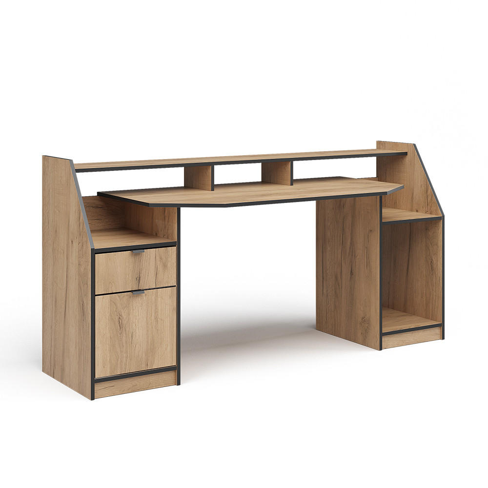GAMING-TISCH Joel Goldkraft Eiche 179.8 x 65.5 cm mit 1 Schublade und 1 Tür - Honigeiche, Holzwerkstoff (65.5/179.8/90.6cm) - Vicco