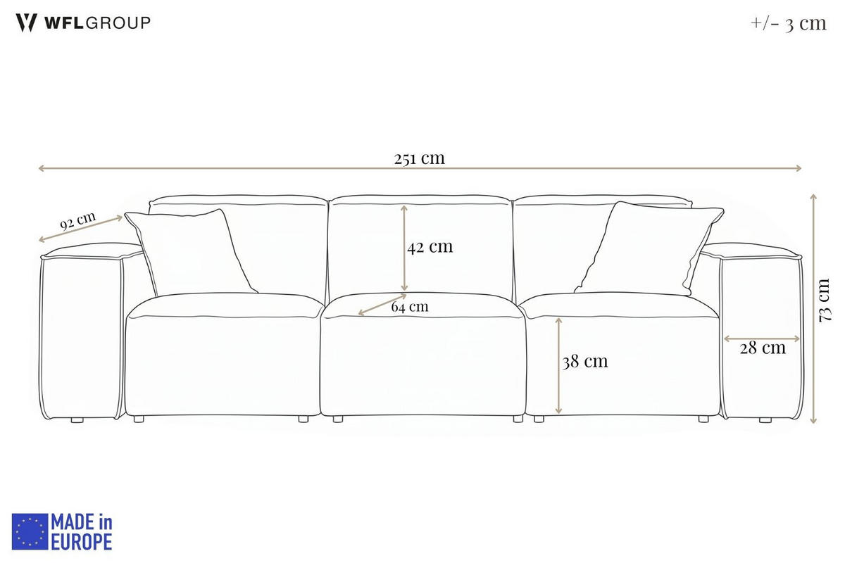 GARTENSOFA Lorento Outdoor 3-Sitzer, Taupe Beige Kunstleder 251/73/92 cm - Taupe/Beige, Textil (251/73/92cm) - WFL GROUP