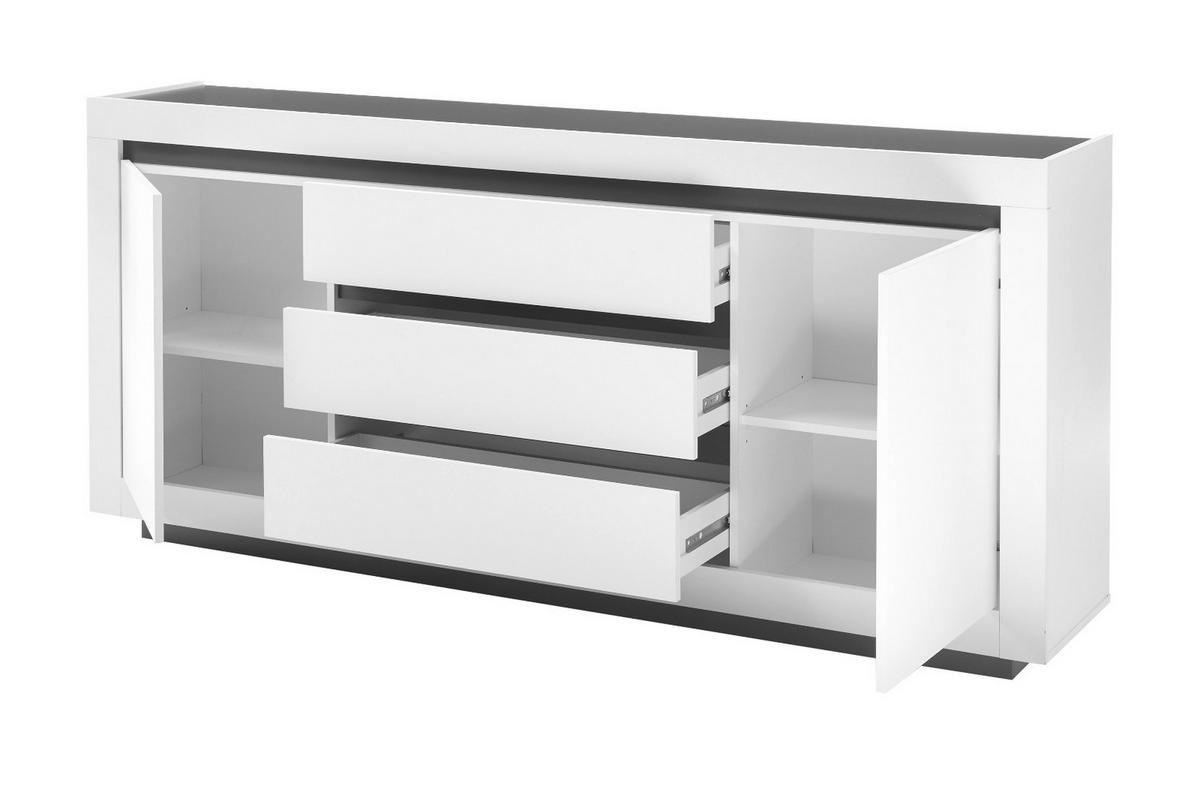 SIDEBOARD weiß, anthrazit, Wohnzimmer- Esszimmer- Kommode 200 x 91 cm - Weiß Hochglanz/Anthrazit, Holzwerkstoff (200/91/38cm) - Furn.Design