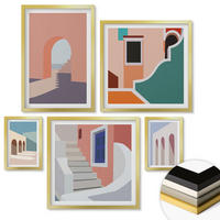 WANDBILDER 5er Set - 50x50 cm & 20x30 cm & 40x60 cm Goldrahmen - Minimalistische Pastellgrafiken - Goldfarben, Kunststoff (40/60cm) - ArtPrintCave