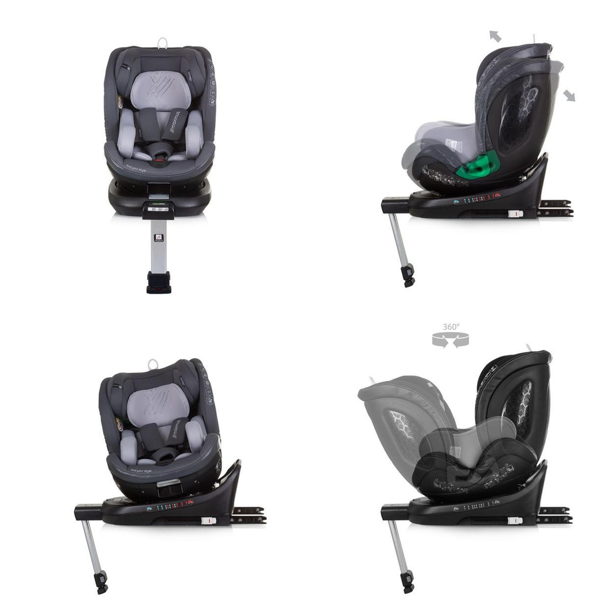 KINDERSITZ Maximus i-Size (40 - 150 cm) grau Isofix Stützbein 360° drehbar - Grau, Kunststoff (43/82/54cm) - Chipolino