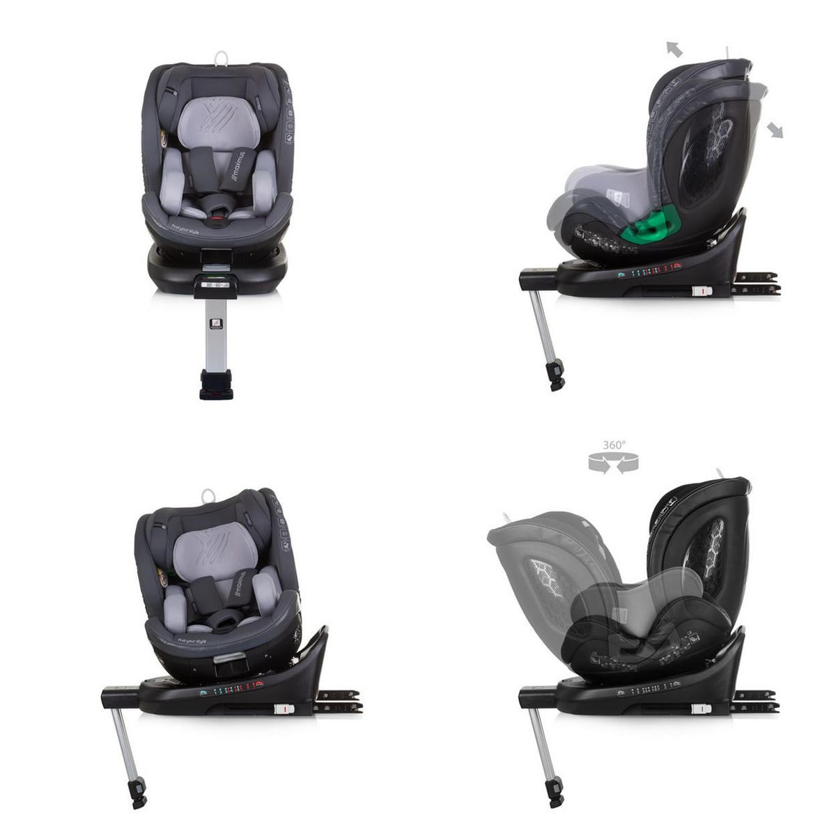 KINDERSITZ Maximus i-Size (40 - 150 cm) grau Isofix Stützbein 360° drehbar - Grau, Kunststoff (43/82/54cm) - Chipolino