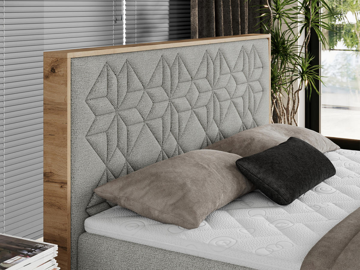 BOXBETT NESSI - 180/200 Hellgrau Struktur - H3 - Hellgrau, Holz/Textil (180/200cm) - MKS