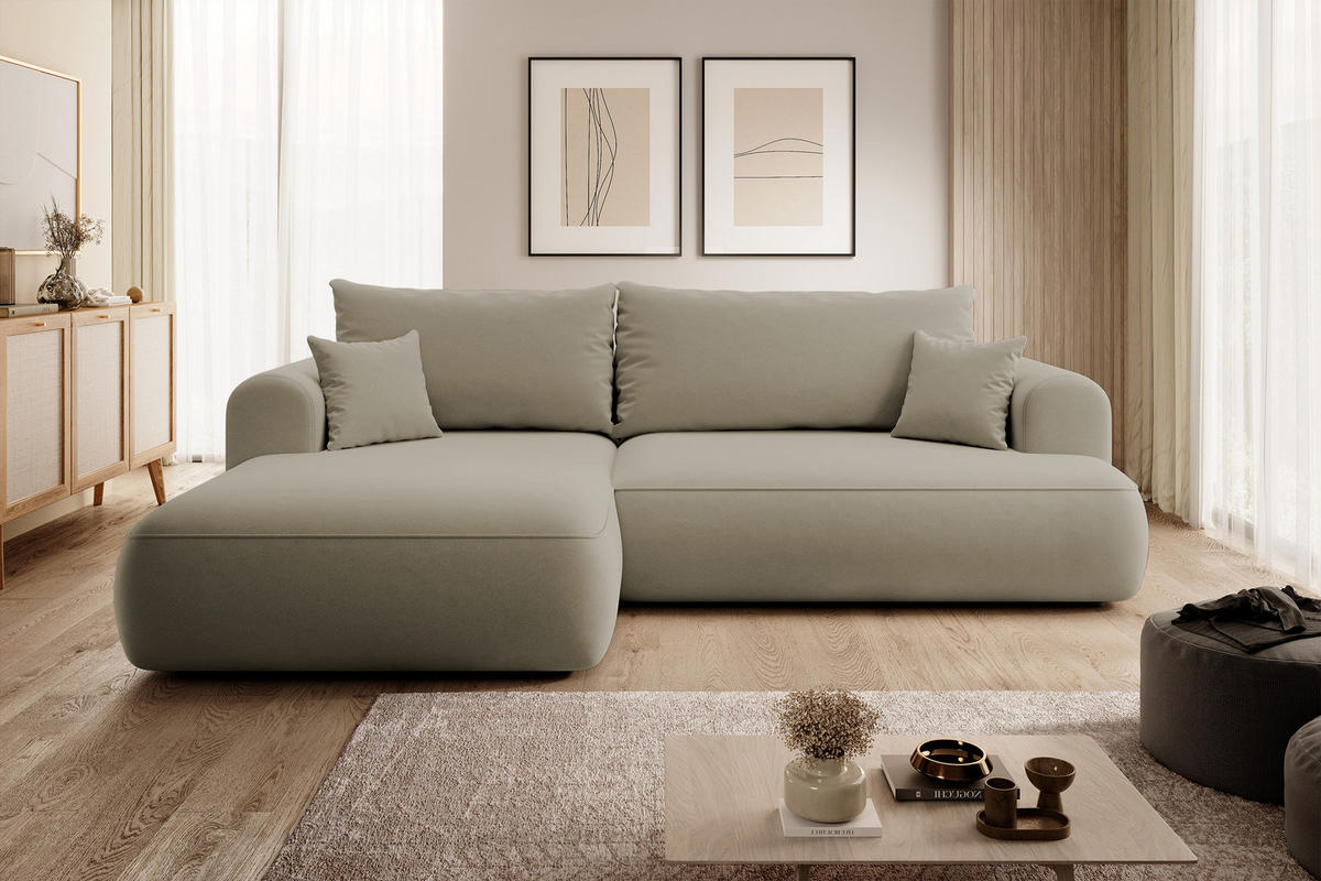 ECKSOFA Ovo Beige Velours - Beige/Schwarz, Kunststoff/Textil (260/165cm) - Selsey
