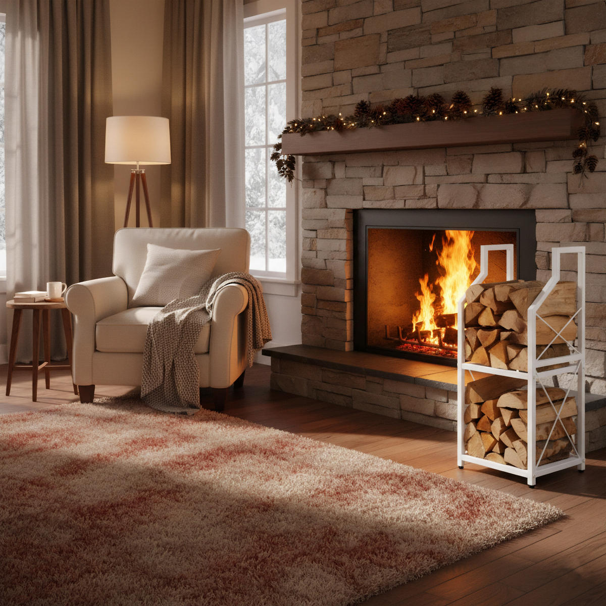 KAMINHOLZREGAL - Weiß, Metall (34.5/81.5/30.5cm) - Relaxdays