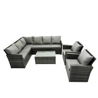GARTENSET mit Couchtisch,2 Stuhl Polyrattan Dunkelgrau 8-Sitzer - Dunkelgrau/Grau, Glas/Kunststoff - Fimous