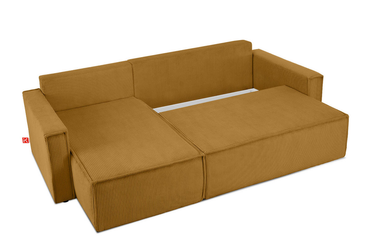 ECKSOFA-LINKS/RECHTS NAPI Schlaffunktion mit Cordbezug, Gelb - Gelb/Schwarz, Textil (246/148cm) - KONSIMO®