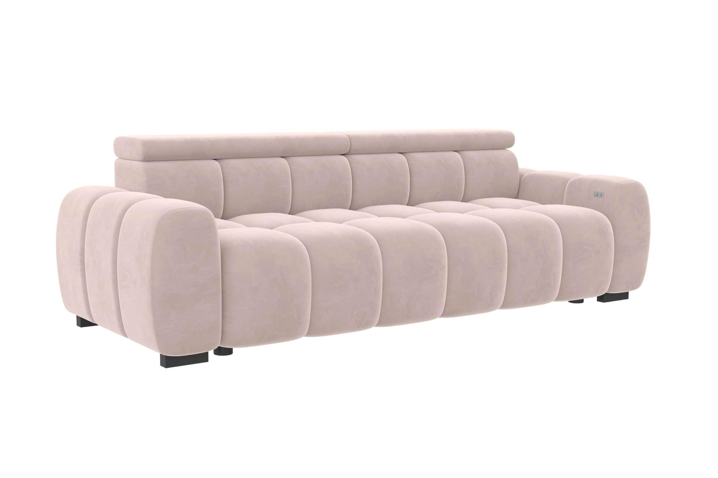 BIGSOFA ALESSIO Velours Beige mit elektrischer Sitztiefenverstellung - Beige, Kunststoff/Textil (248/77/108cm) - 99rooms