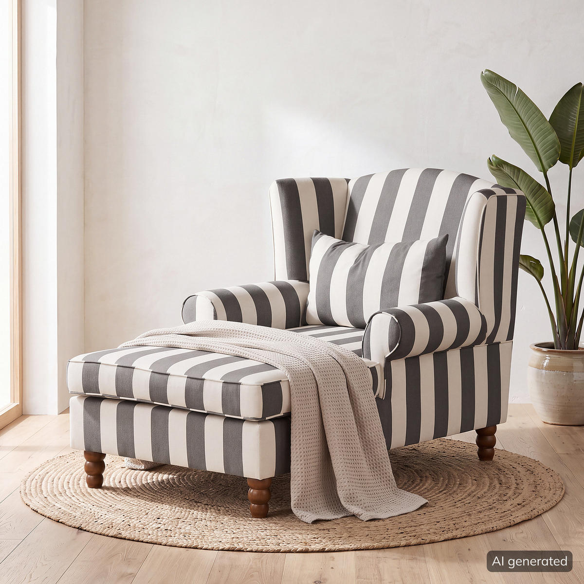 OHRENSESSEL - Webstoff - Weiß/Grau, Holz/Textil (94/95/134cm) - home24
