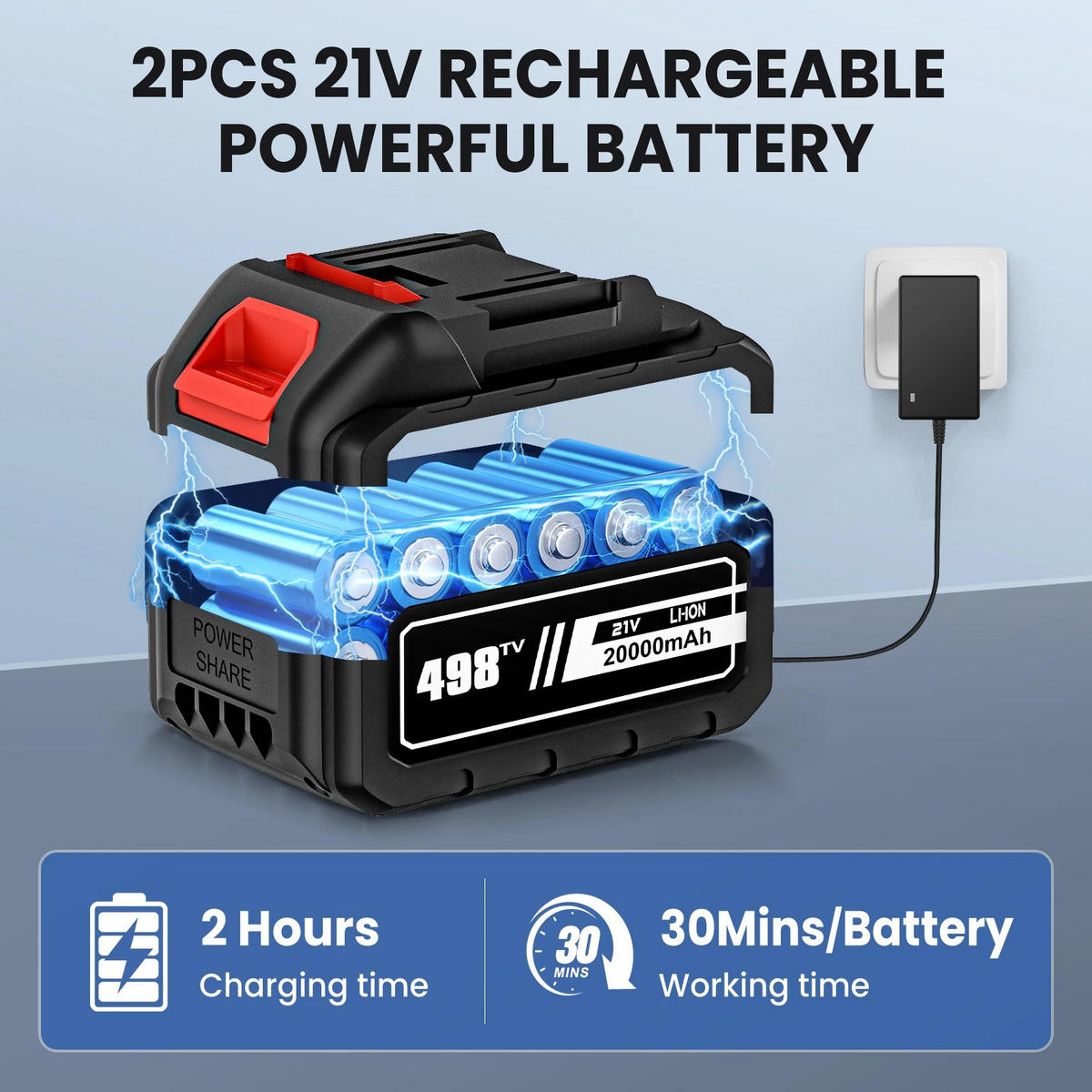 ELEKTRO-HOCHDRUCKREINIGER 6 in 1 60Bar, Mit 2 Batterien 20000 mAh - Schwarz, Kunststoff (45/23cm) - Coonoor
