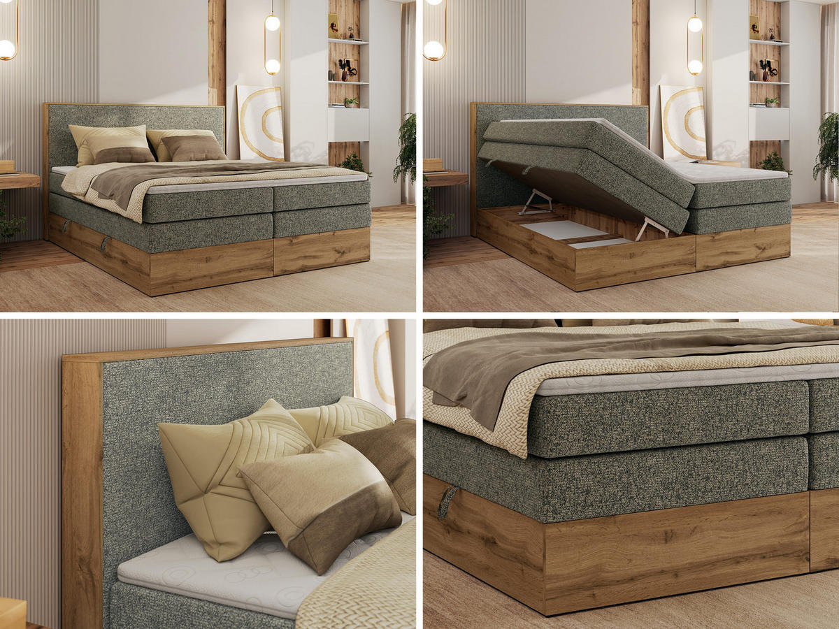 BOXBETT WOOD CLASSIC KING 200/200 - Grau Strukture - H4 - Grau, Textil (200/200cm) - MKS