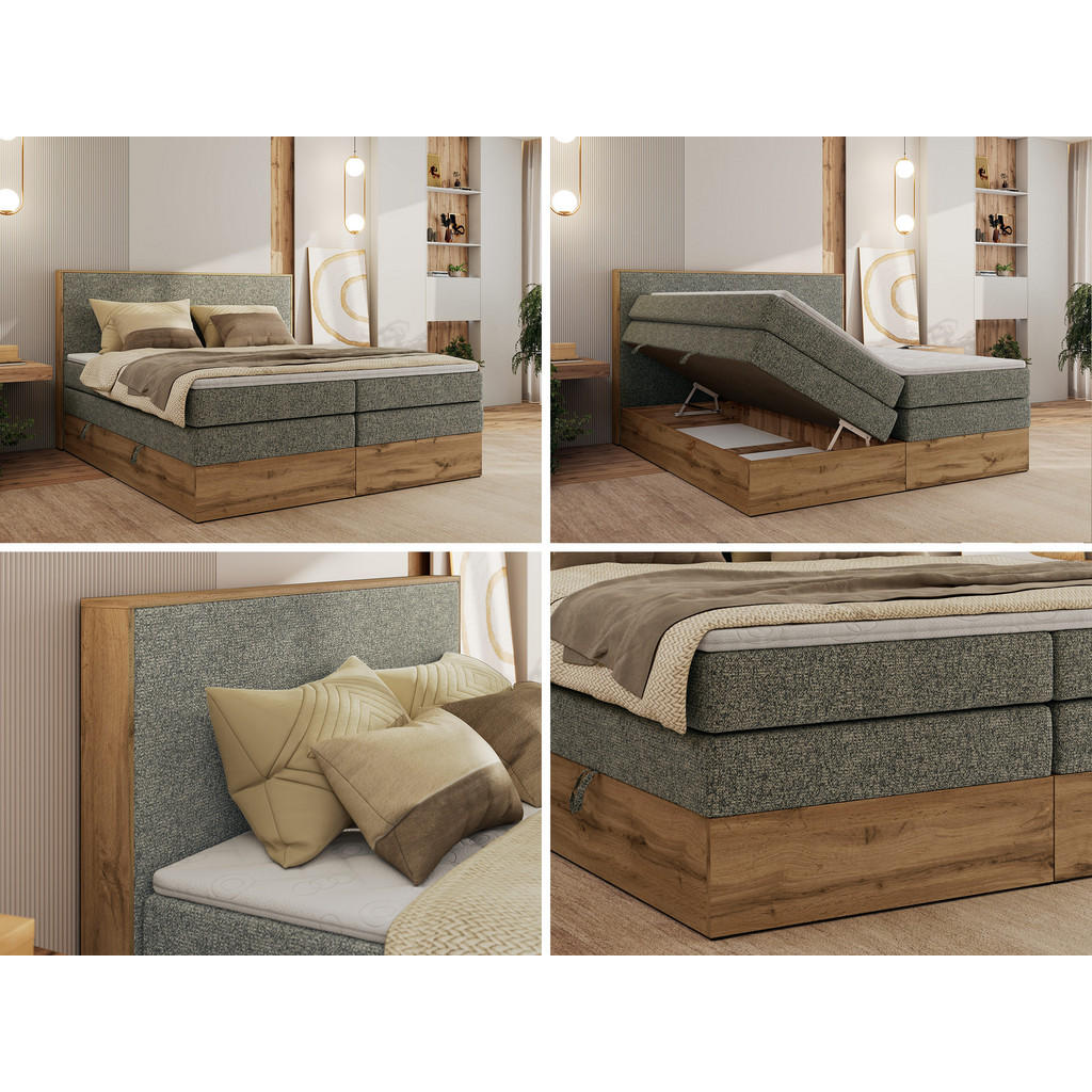 Thumbnail - MKS Boxbett, Grau, Textil, 2-Sitzer, H3, Rechteckig, 200x200 cm, Oeko-Tex®, Schlafzimmer, Betten, Boxspringbetten