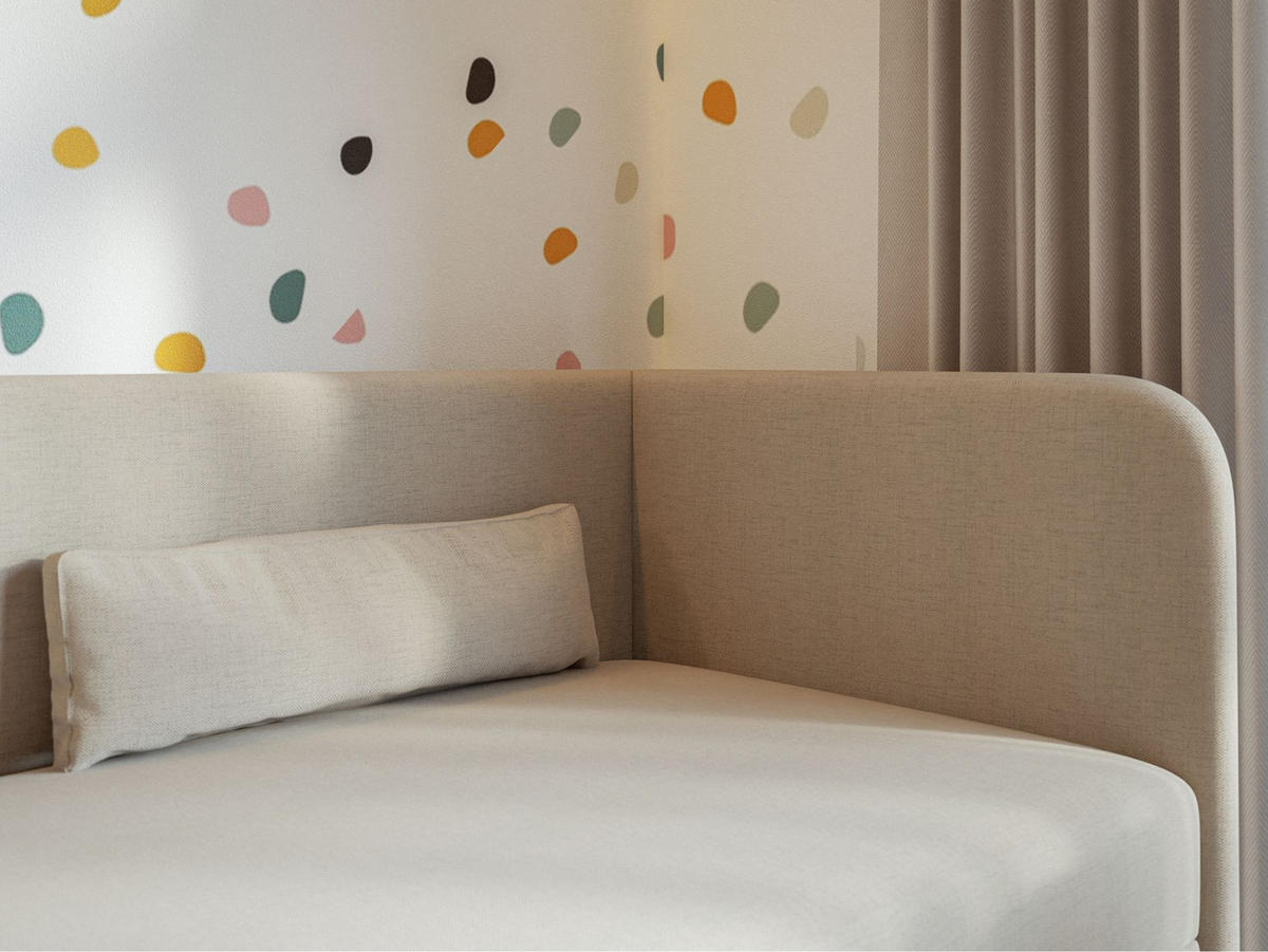 JUGENDBETT Calmmo Hellbeige mit Chenille-Bezug, Kopfteil rechts - Ecru, Textil (90/200cm) - Selsey