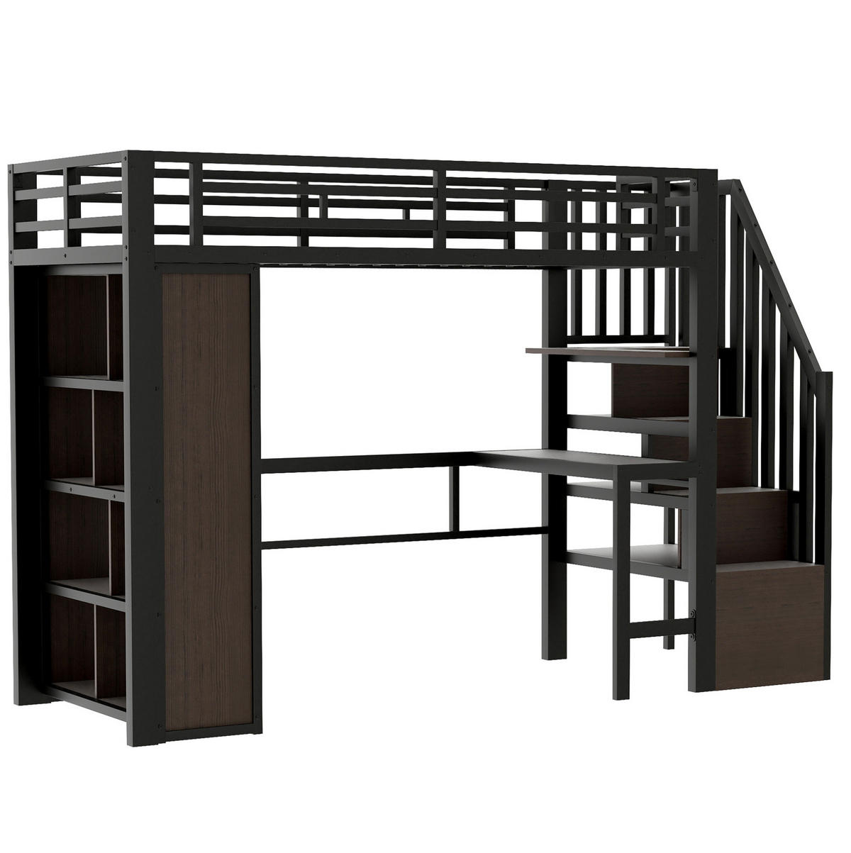HOCHBETT 90/200 cm aus Metall mit Schreibtisch und LED-Beleuchtung - Schwarz, Metall (90/200cm) - Flora Grace
