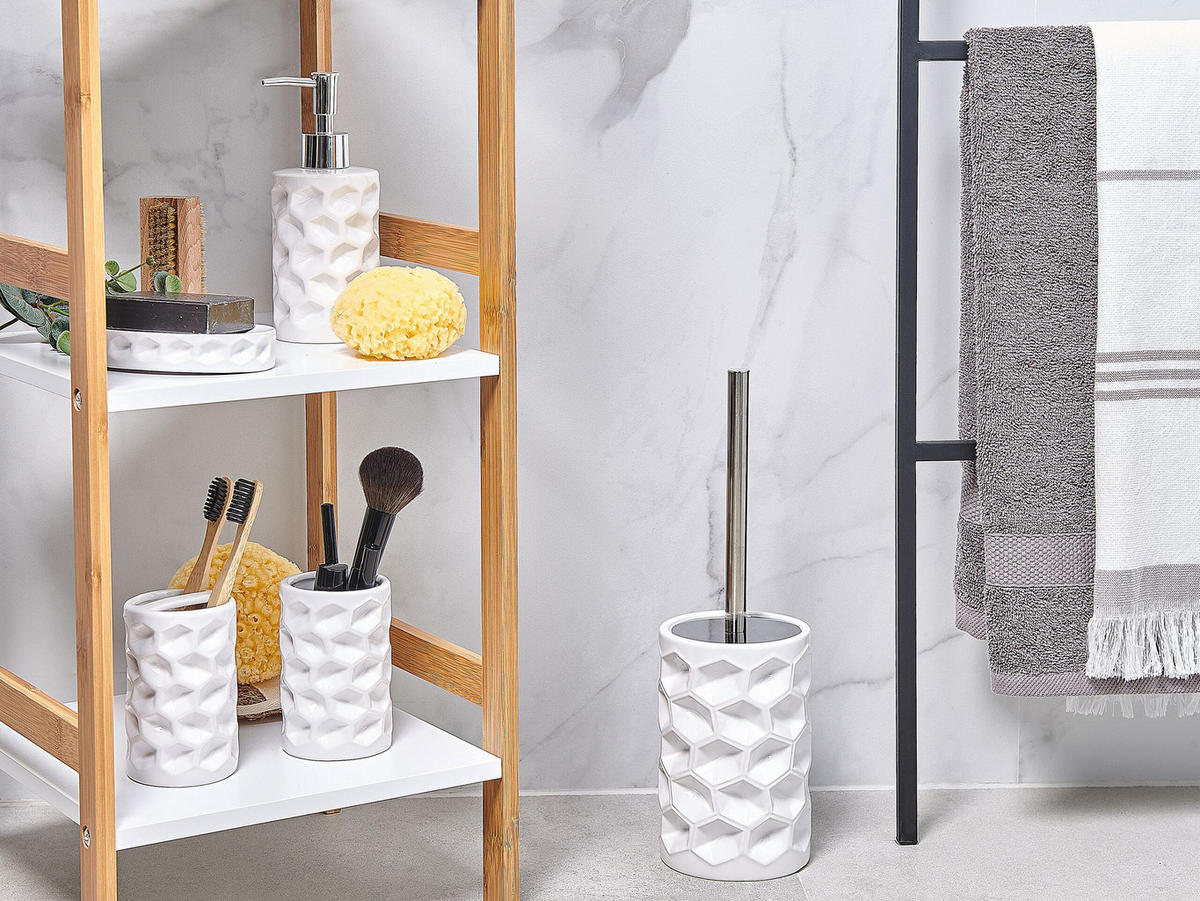 BADEZIMMER Set 5-teilig Keramikweiß Tirua - Weiß, Keramik (13/34/11cm) - Beliani