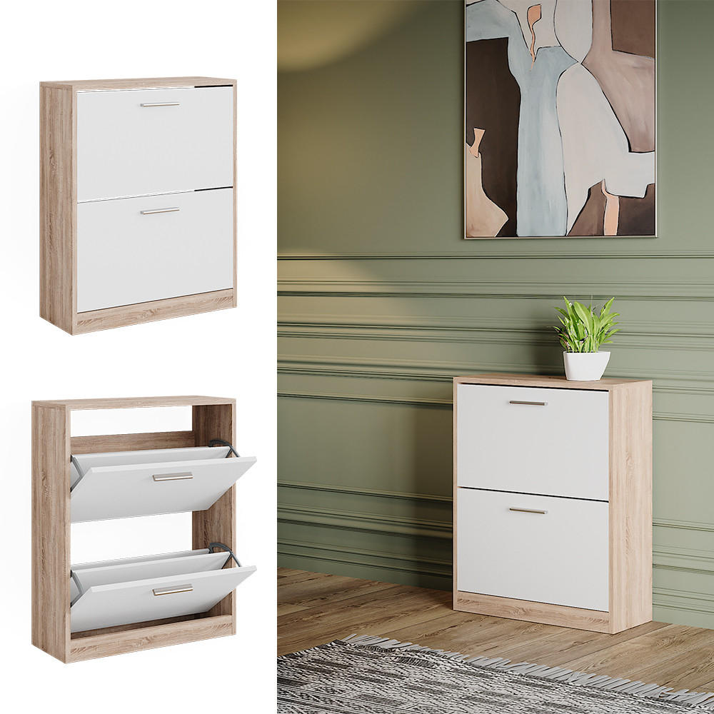 SCHUHSCHRANK Gizmo Weiß/Sonoma 59 x 72.5 cm 2 Fächern - Weiß/Sonoma Eiche, Holzwerkstoff (59/72.5/22cm) - Vicco