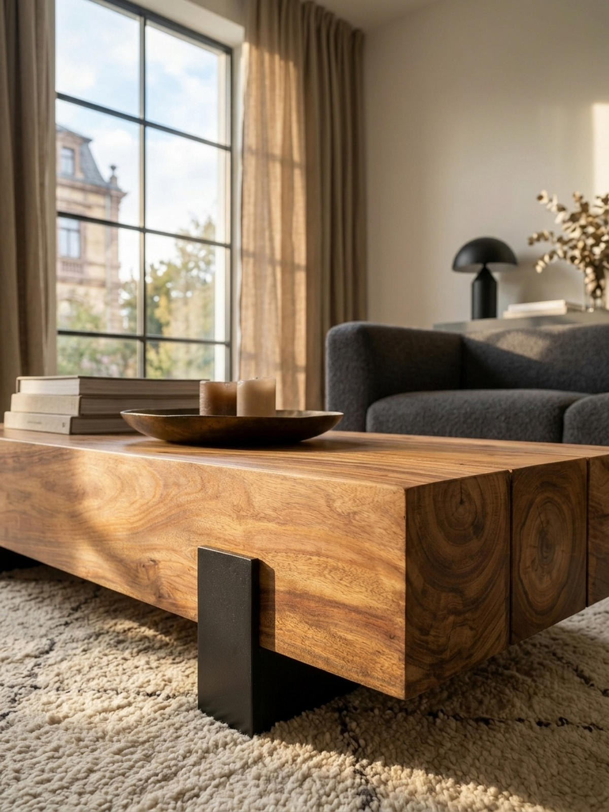 SOFATISCH Massivholz, Handgefertigt, Schutzlackversiegelt, Puristisch Modern, 115x44x22cm - Schwarz/Braun, Holz/Metall (44/115/22cm) - KADIMA DESIGN