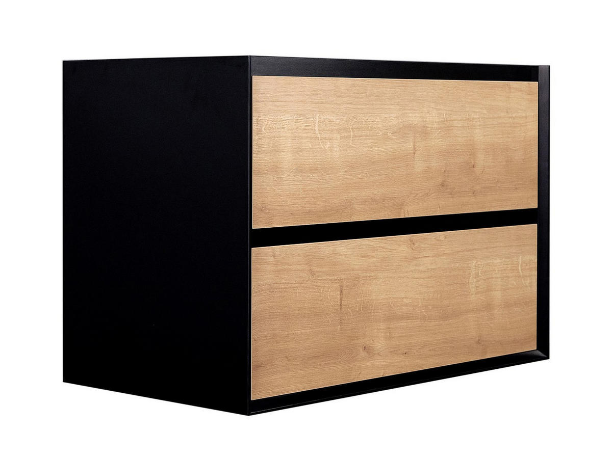 EINZELWASCHTISCH - 80 cm x 45.6 cm - holz - schwarz, naturfarben hell Lannick - Schwarz/Naturfarben, Keramik/Holz (80/55/45.6cm) - Vente-Unique
