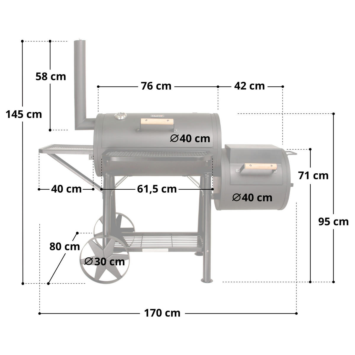 SMOKER YUMA Set - Schwarz, Metall (170/145/80cm) - TAINO