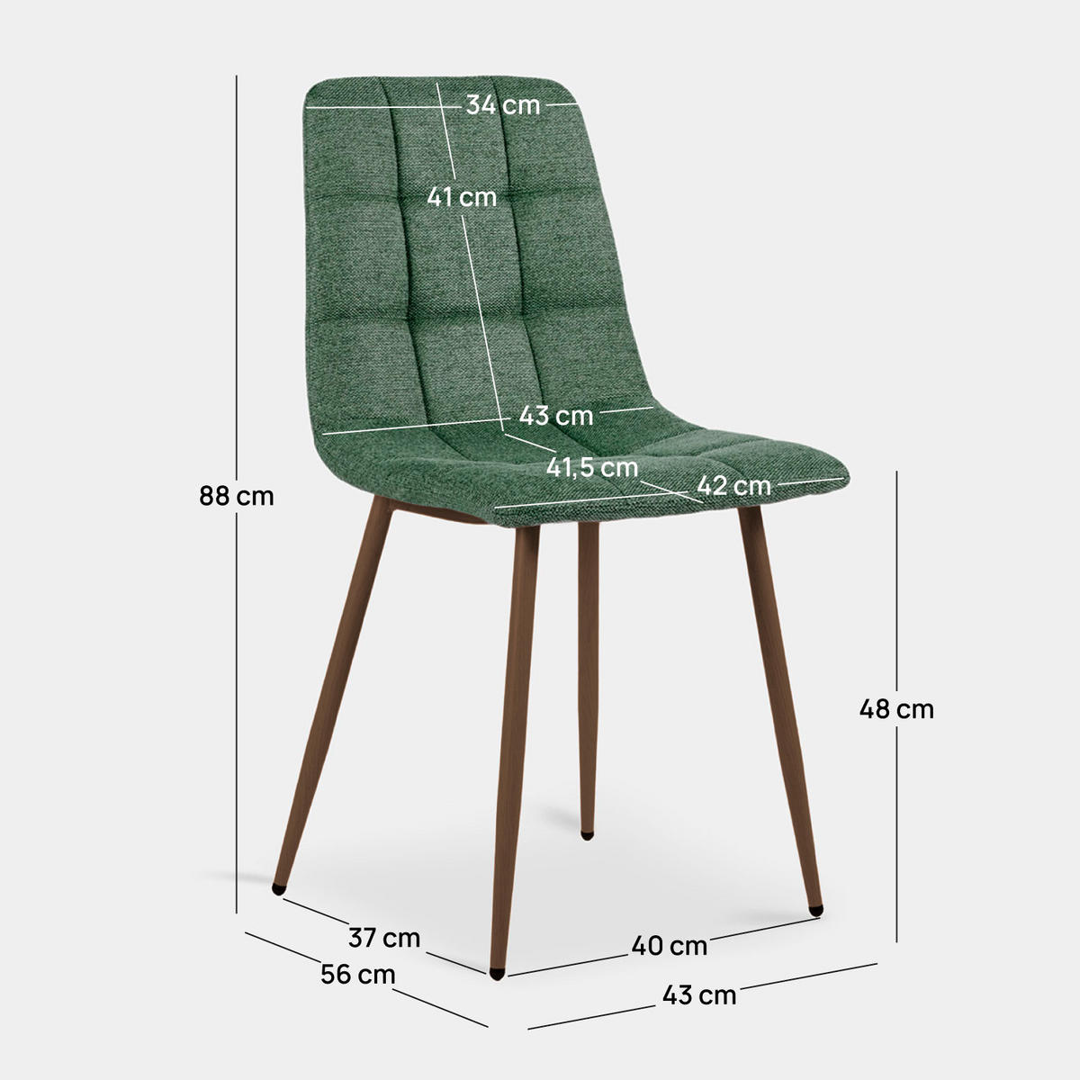 ESSZIMMERSTUHL Ailan Grün 43 cm x 88 cm 4er-Set - Grün, Textil (43/88/56cm) - Klast Home
