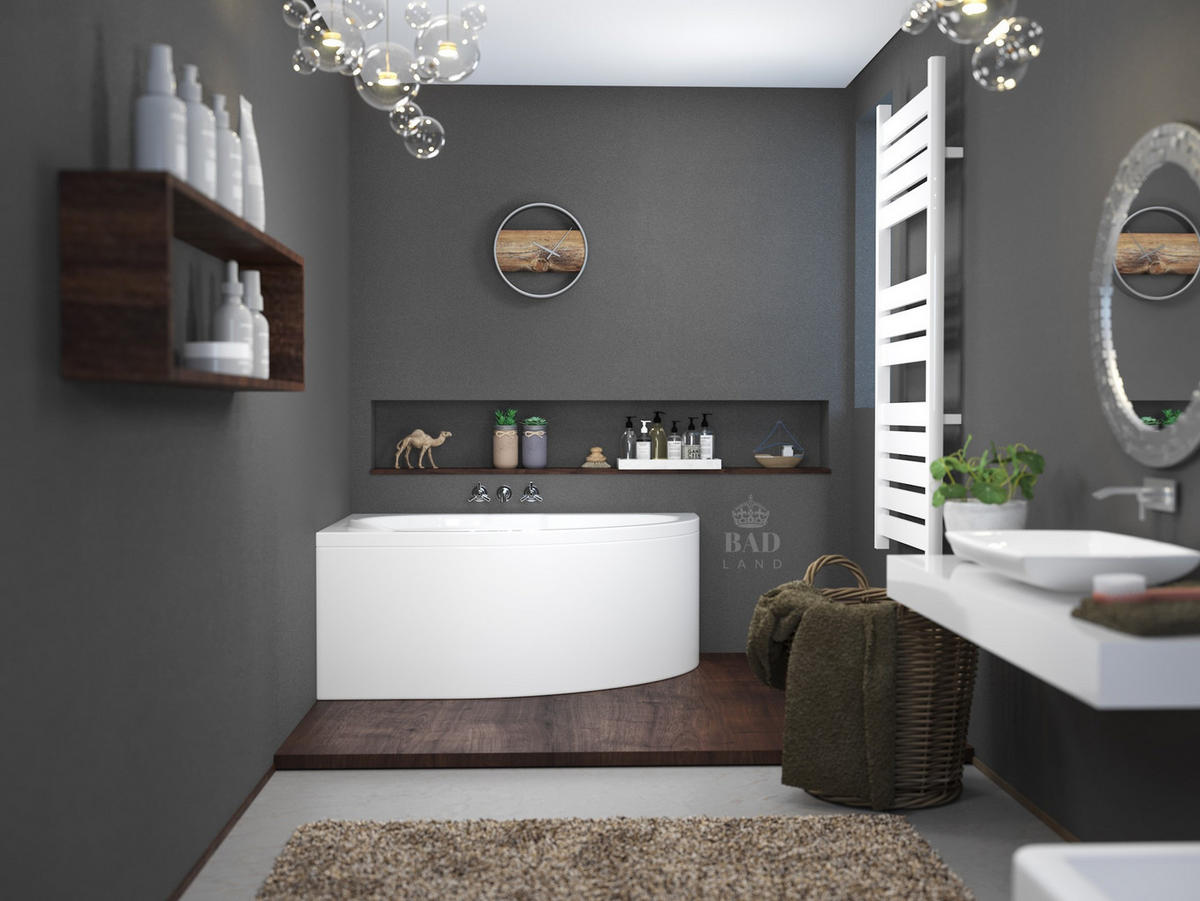 BADEWANNE Eckwanne STANDARD 130/85 Links mit Schürze Ablauf Füße - Weiß, Kunststoff (85/53.5/130cm) - bad land
