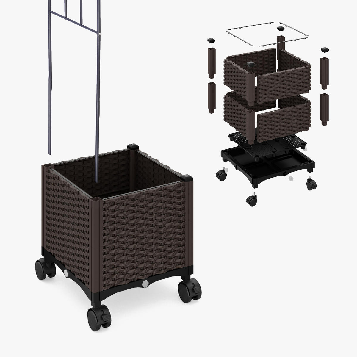 ROSENBÅGE Svart Brun med 2 planteringslådor - Multicolor, Metall/Plast (282/210/40cm) - Relaxdays