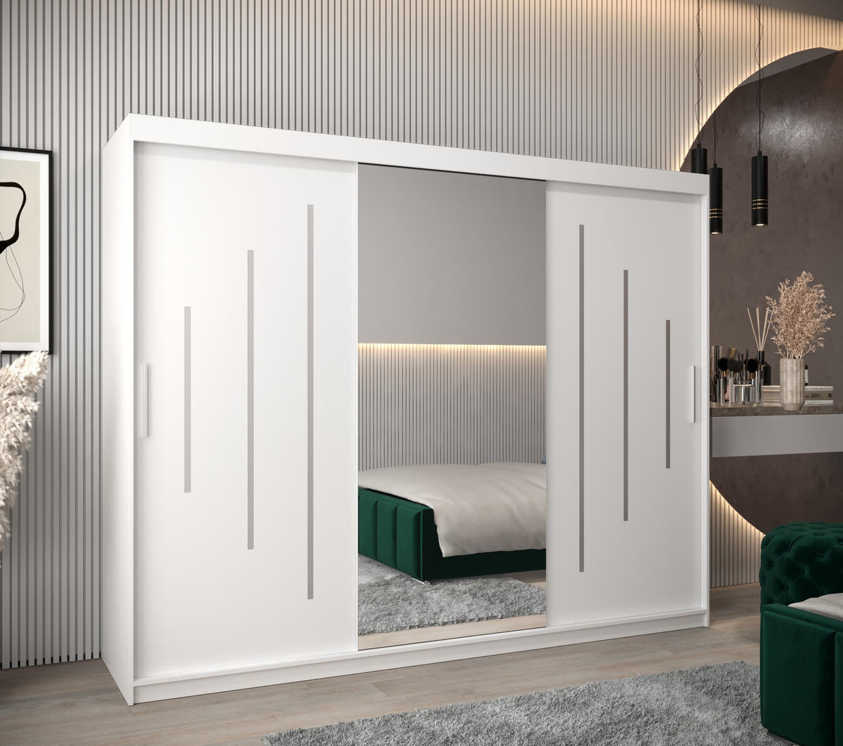 SCHWEBETÜRENSCHRANK 200/250/62 3-türig - Silberfarben/Weiß, Holz/Kunststoff (250/200/62cm) - Abiks Möbel