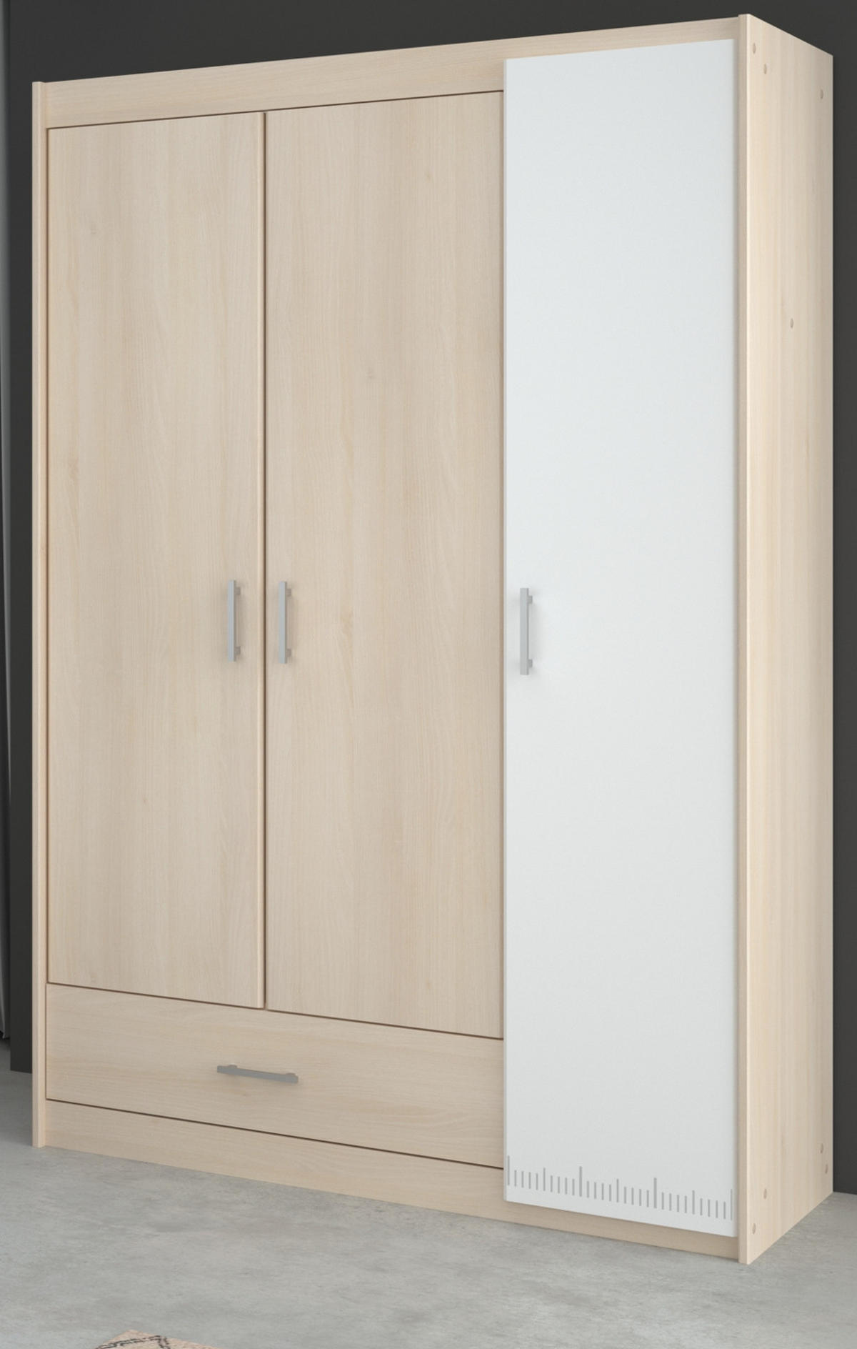 JUGENDZIMMER Set 6-tlg Kleiderschrank Schreibtisch Bett 90x200 - Silberfarben/Weiß, Holz/Holzwerkstoff (90/179/200cm) - Parisot Meuble