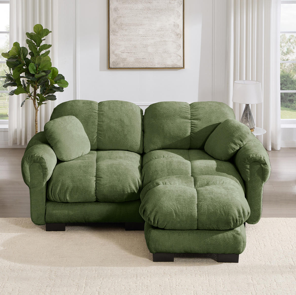 ECKSOFA 2-Sitzer mit Ottomane Chenille Grün - Grün, Holz (149/190cm) - Meubliv
