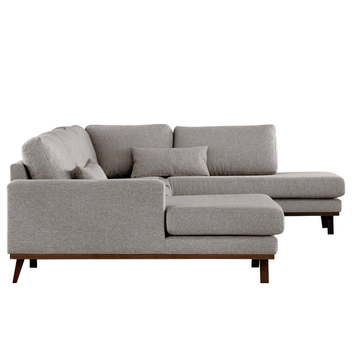 WOHNLANDSCHAFT mit Longchair - Graubraun/Buchefarben, Buchenholz/Textil (371/81/219cm) - home24