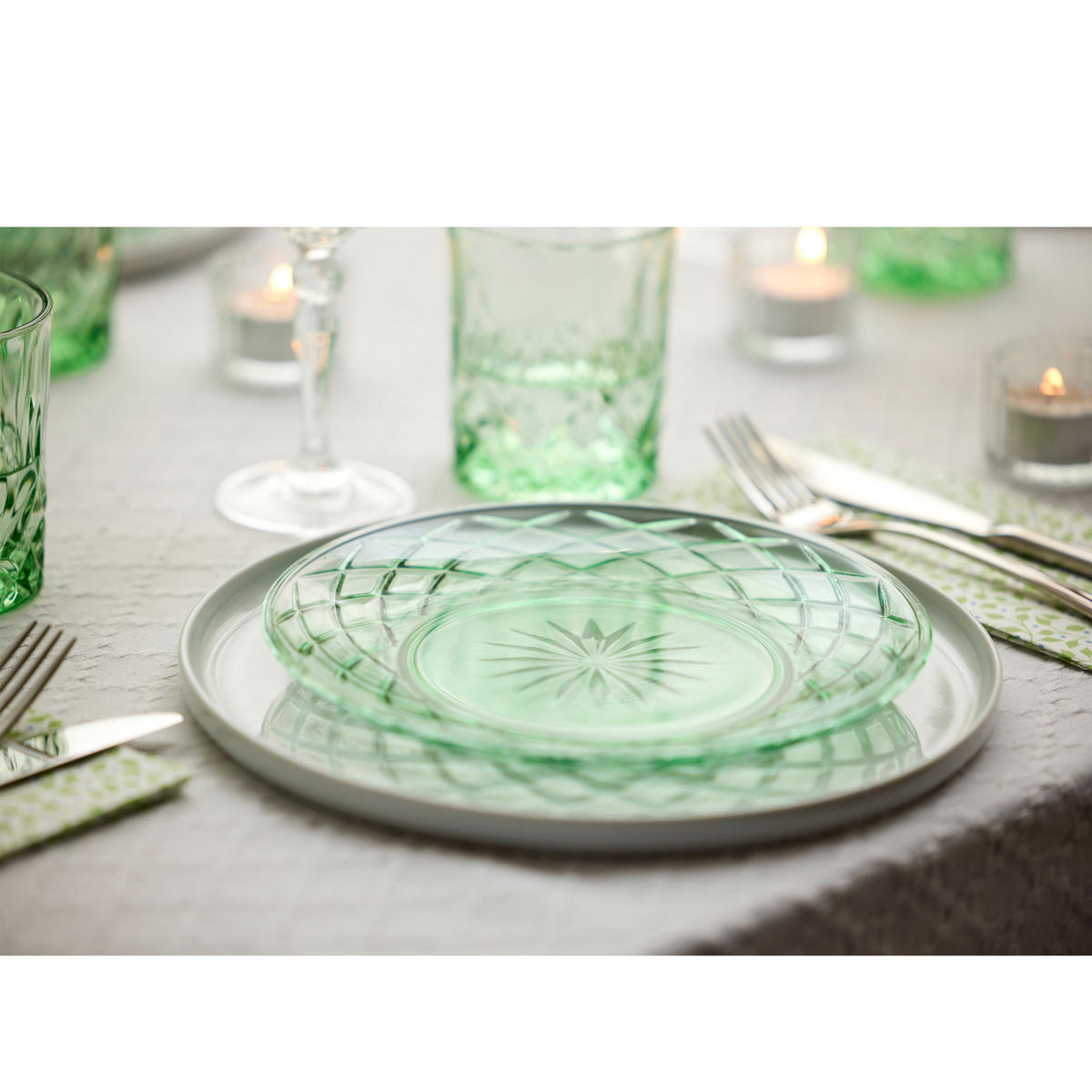 GLASTELLER Sorrento 4er Set, Glas, Grün, 21 cm - Grün, Glas (22.2/6.5/22.2cm) - Lyngby Glas