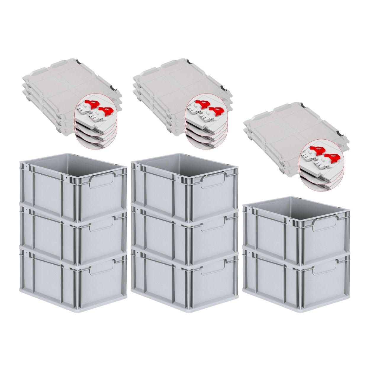EUROBOX 8x Nextgen Economy Mit Scharnierdeckel Grau/Rot Griffe Geschlossen 20 Liter - Rot, Kunststoff (30/22/40cm) - PROREGAL