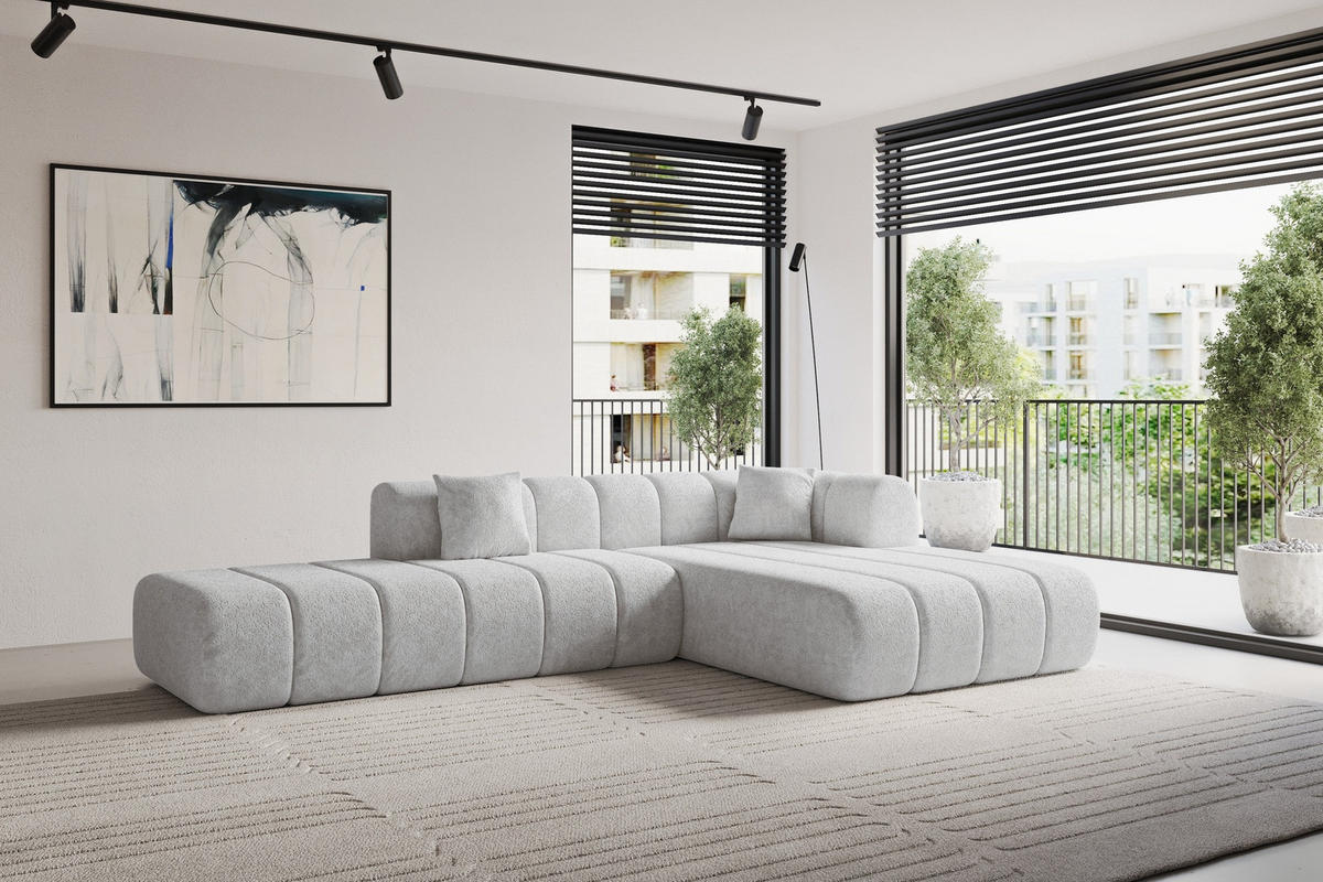 ROHOVÁ SEDAČKA s otomanem, pravá BILA-L 289x176x71 Šedá Žinylka - šedá/černá, kompozitní dřevo/textil (289/176cm) - ALTDECOR